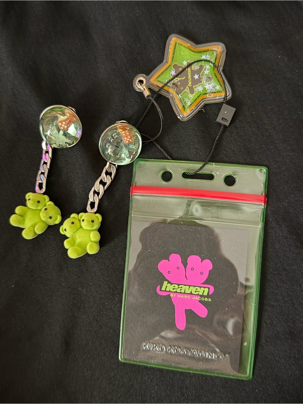 NWT Heaven By Marc Jacobs x Kiko Kostadinov y2k acid green teddy earrings - Picture 2 of 7